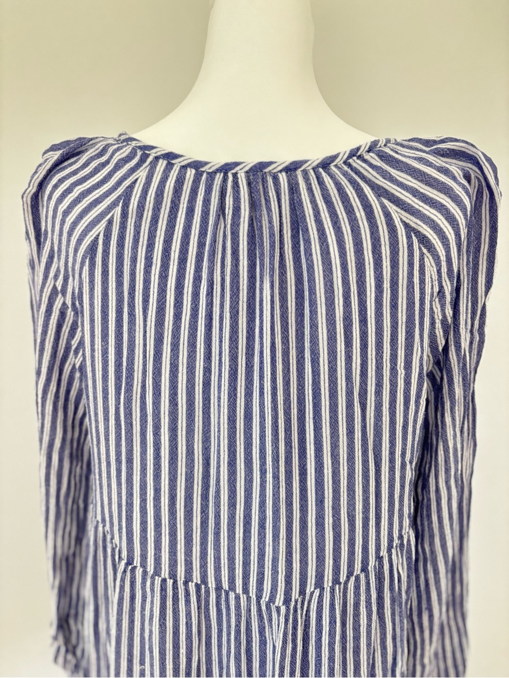 Old Navy Blue White Stripe Empire Boho Dress Medium Coastal Cottagecore - Picture 7 of 11